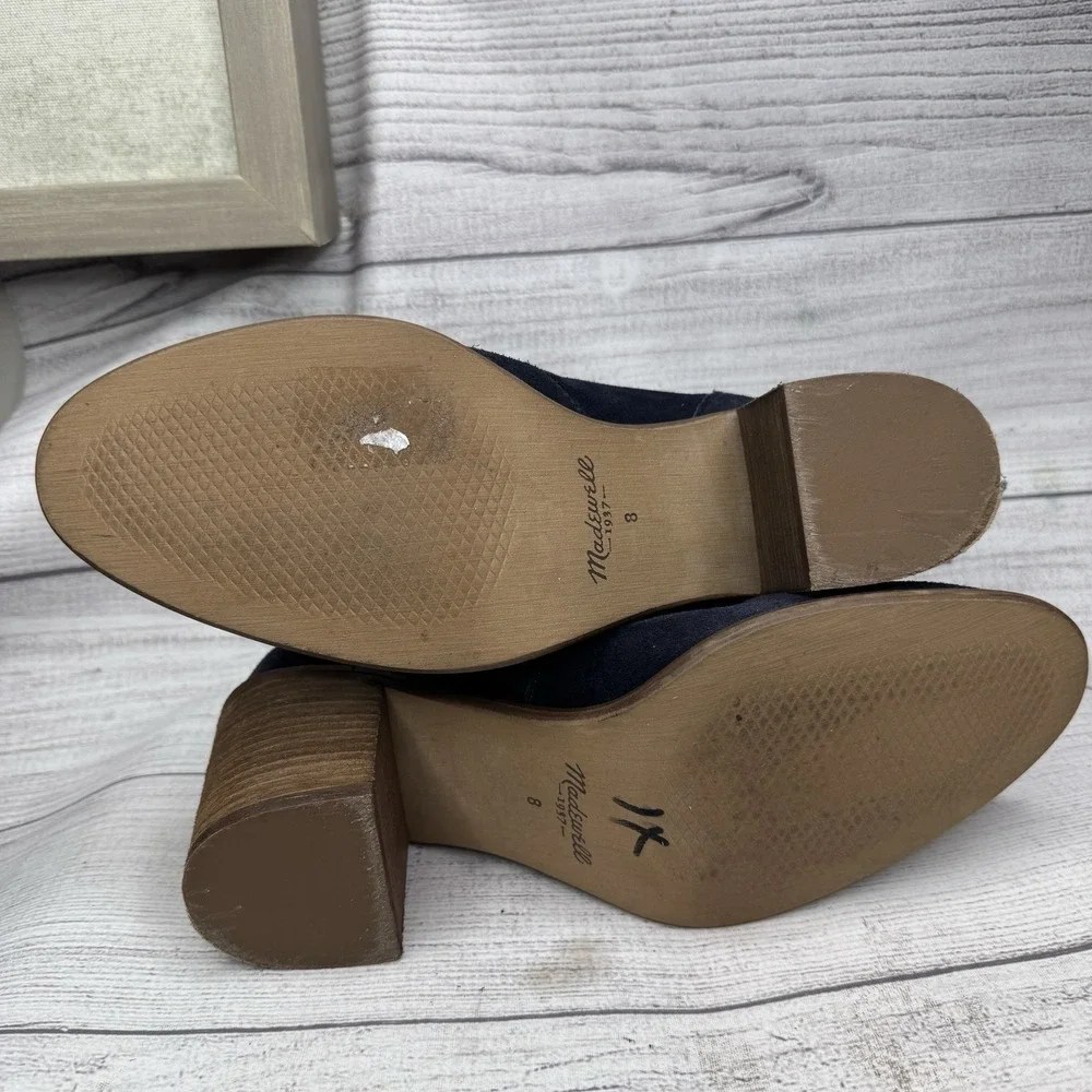 Madewell B5422 Navy Blue Suede Zip Back Heeled Ankle Boots Size 8‎